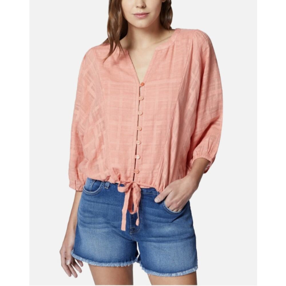 Sanctuary‎ Tie-Front Button Down Blouse Pink Vneck 100% Cotton S